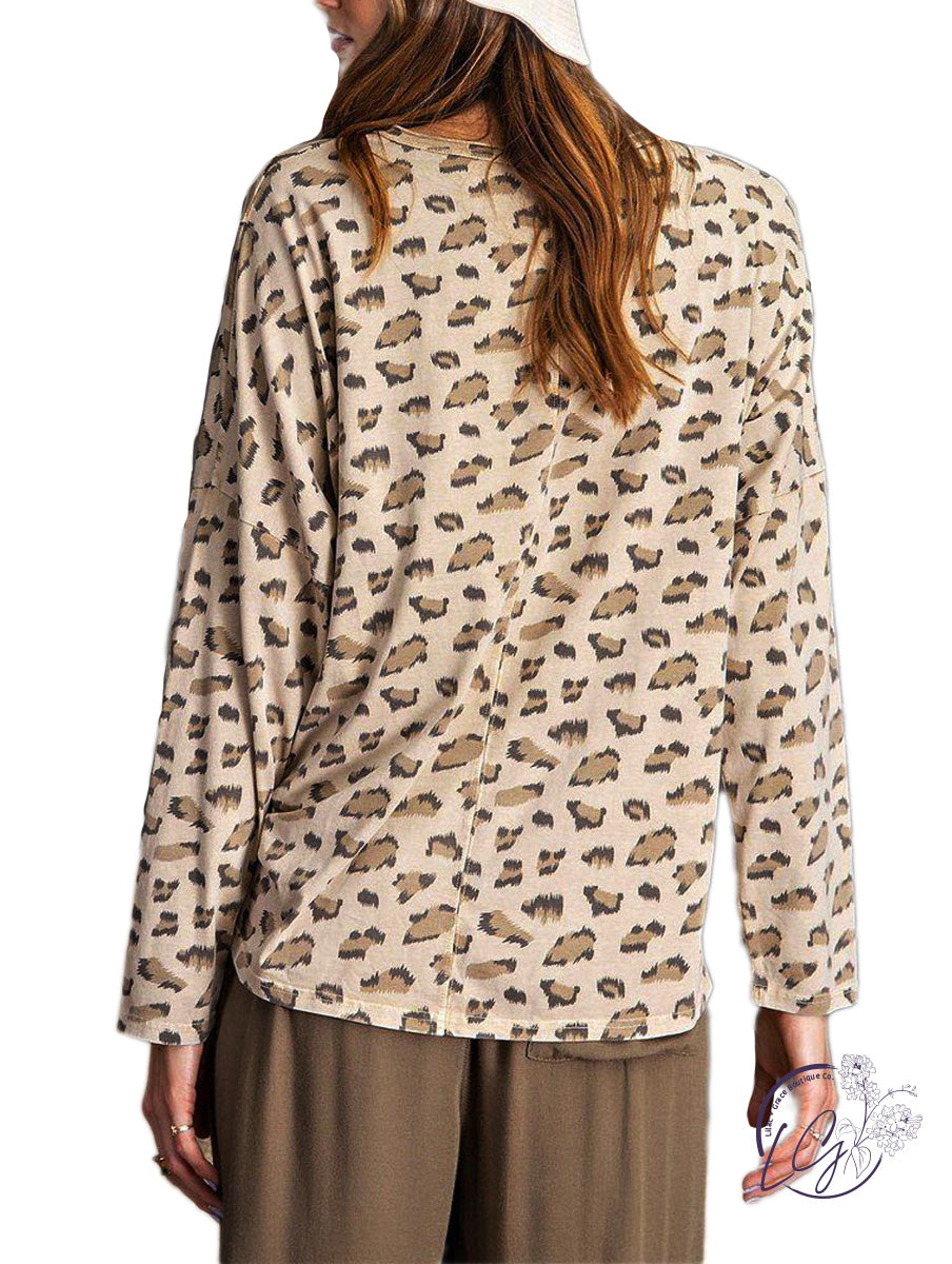 Leopard Printed Garment Dye Loose Fit