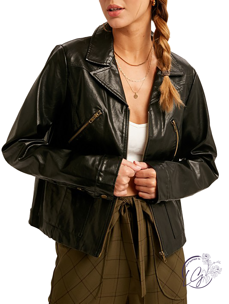 Magic Heart Faux Leather Biker Jacket