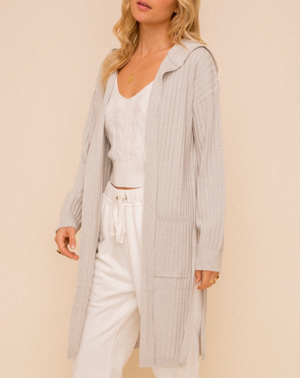 The Perfect Match Long Cardigan in Light Grey