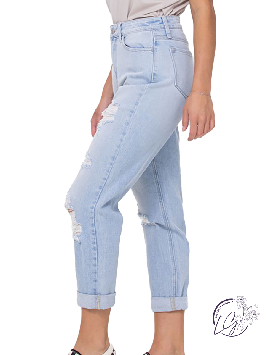 Jane High-Rise Distressed Mom Jean by Cello Jeans