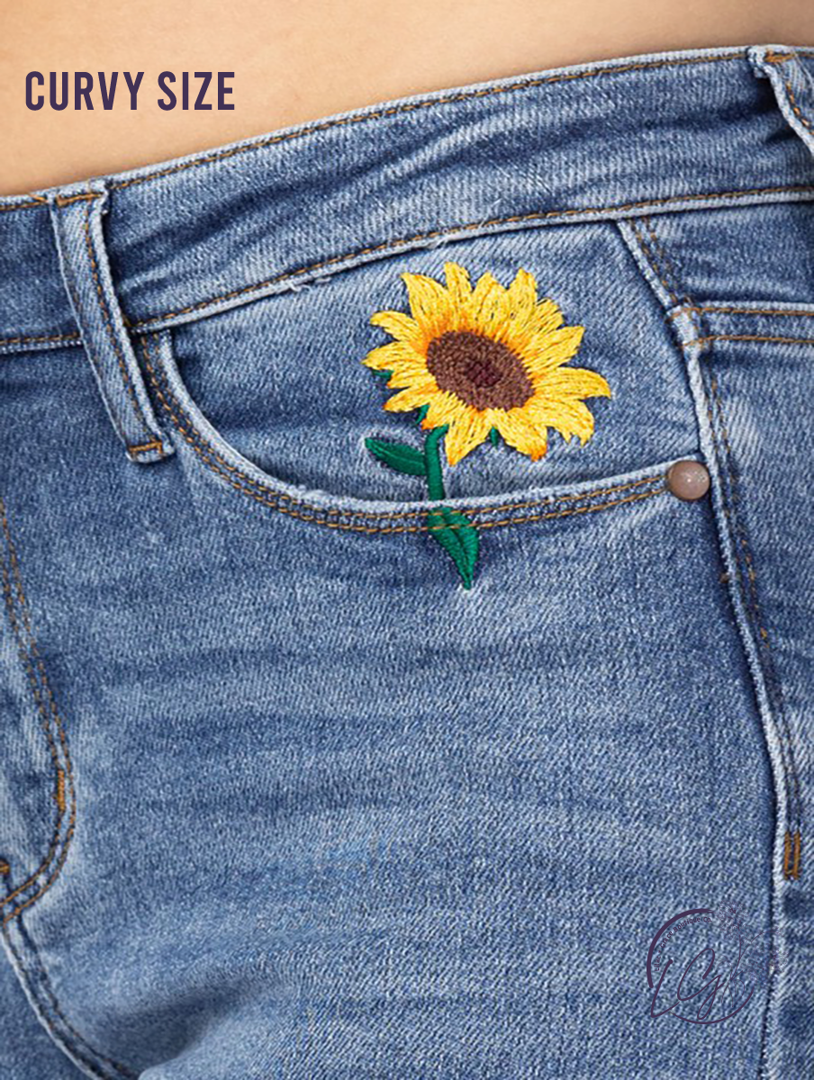 Curvy Alex High-Rise Sunflower Embroidery Relaxed Fit by Judy Blue