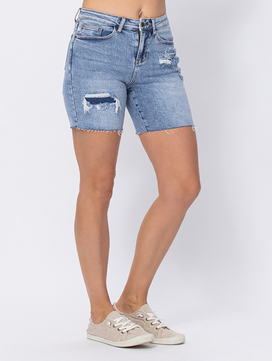 Curvy Rayna High-Rise Patch Shorts by Judy Blue