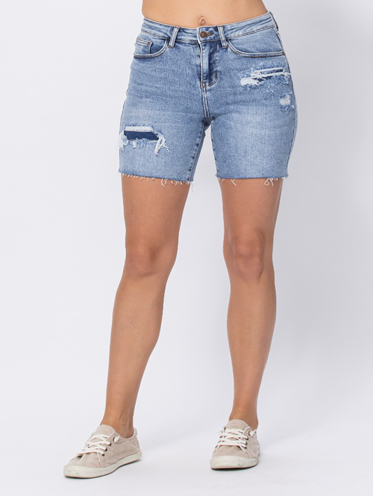 Curvy Rayna High-Rise Patch Shorts by Judy Blue