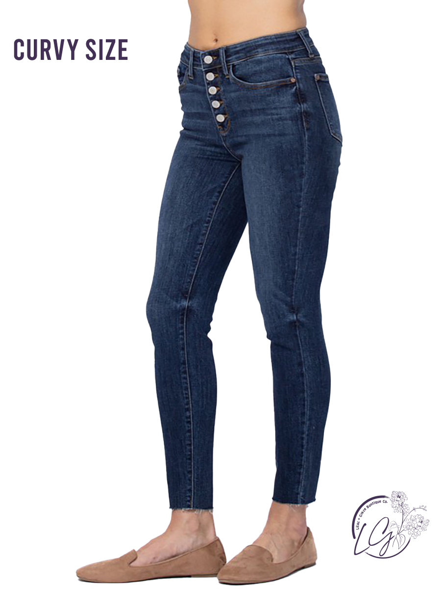 Curvy Mia High-Rise Button Fly Skinny by Judy Blue