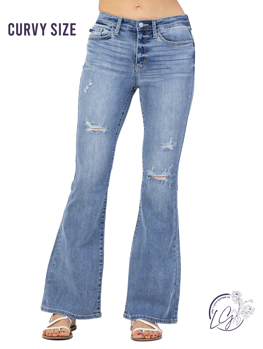 Curvy Spencer High-Rise Distressed Flare by Judy Blue