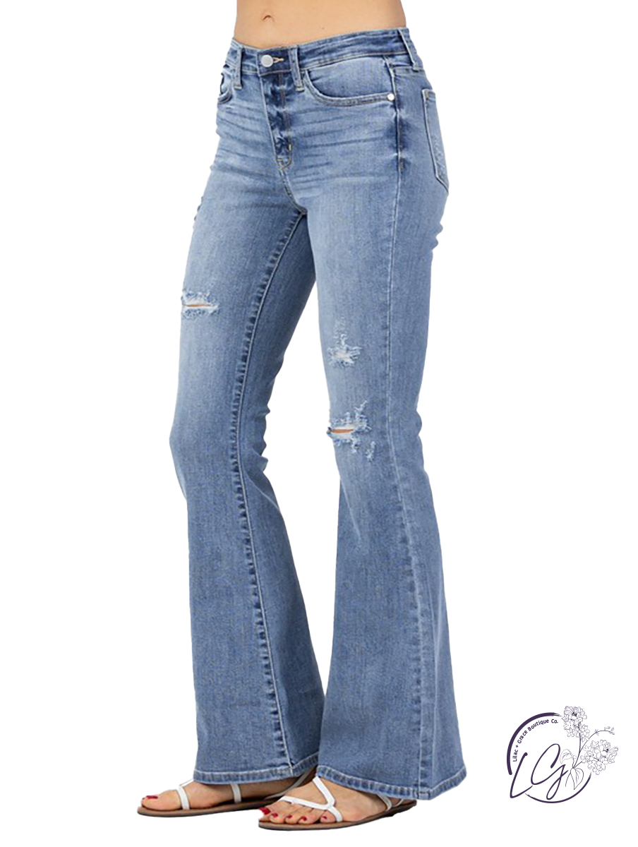 Spencer High-Rise Distressed Flare by Judy Blue