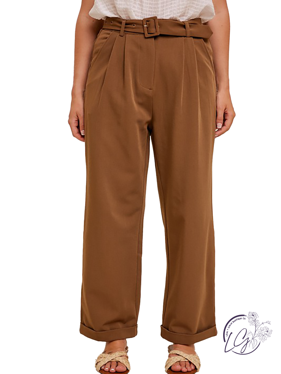 Coming Soon High-Rise Belted Trouser Pants