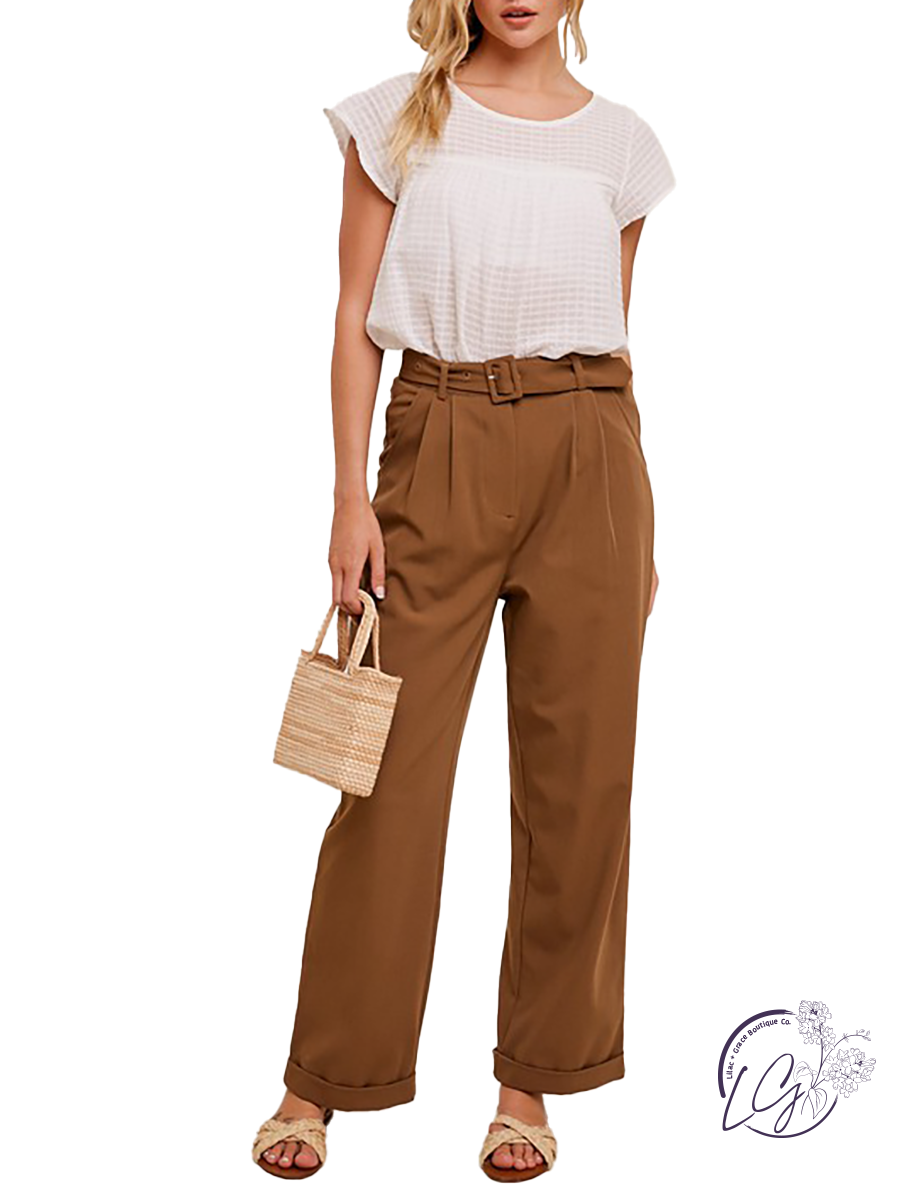 Coming Soon High-Rise Belted Trouser Pants