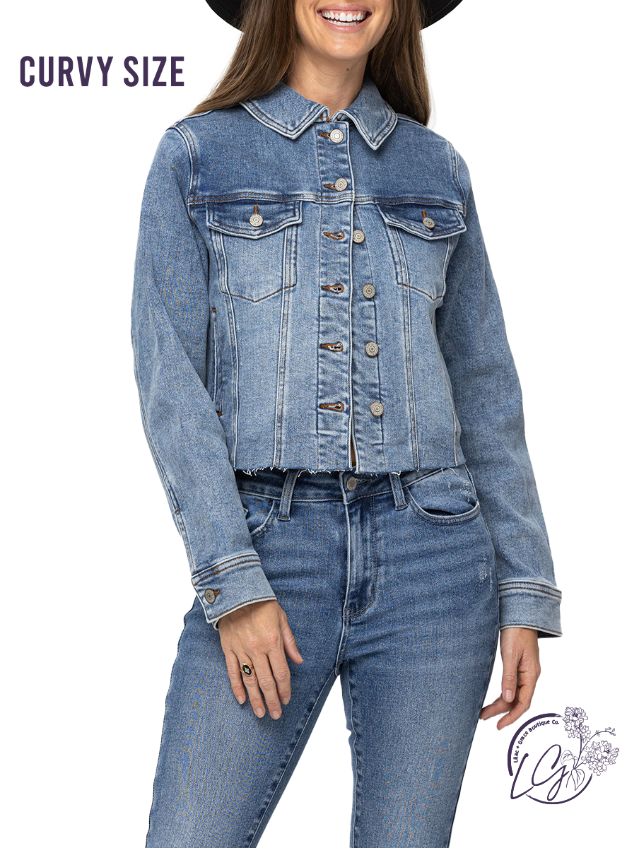 Curvy Aubree Denim Jacket w/ Howdy Embroidery by Judy Blue