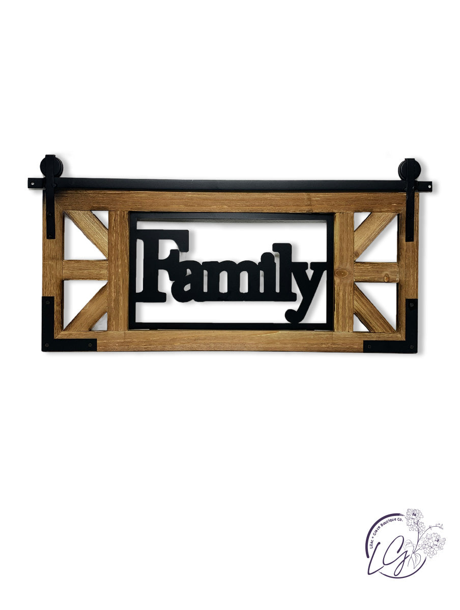 WOOD FRAMED LASER CUT FAMILY WALL SIGN