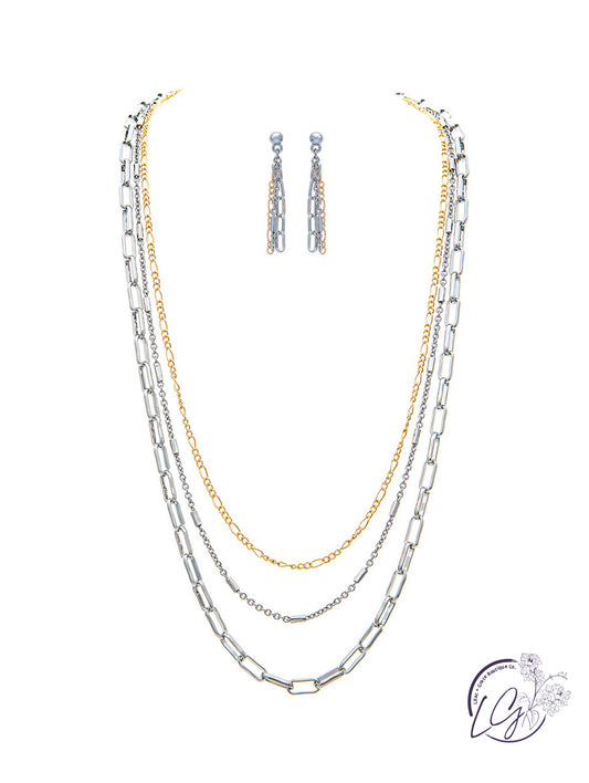 Multi Three Row Chain-link Necklace Set