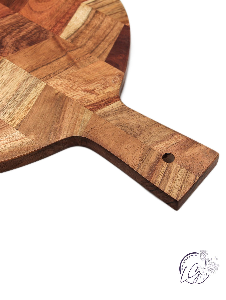 Herringbone Acacia Wood Round Serving Board