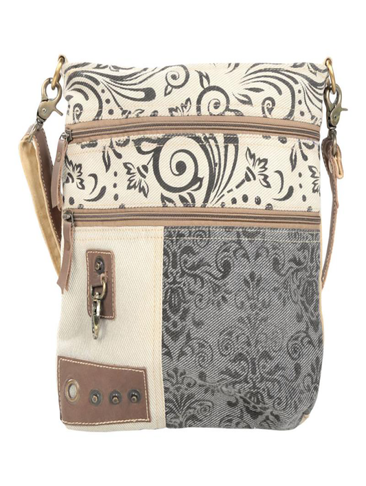 Double Zipper Floral Print Crossbody Bag