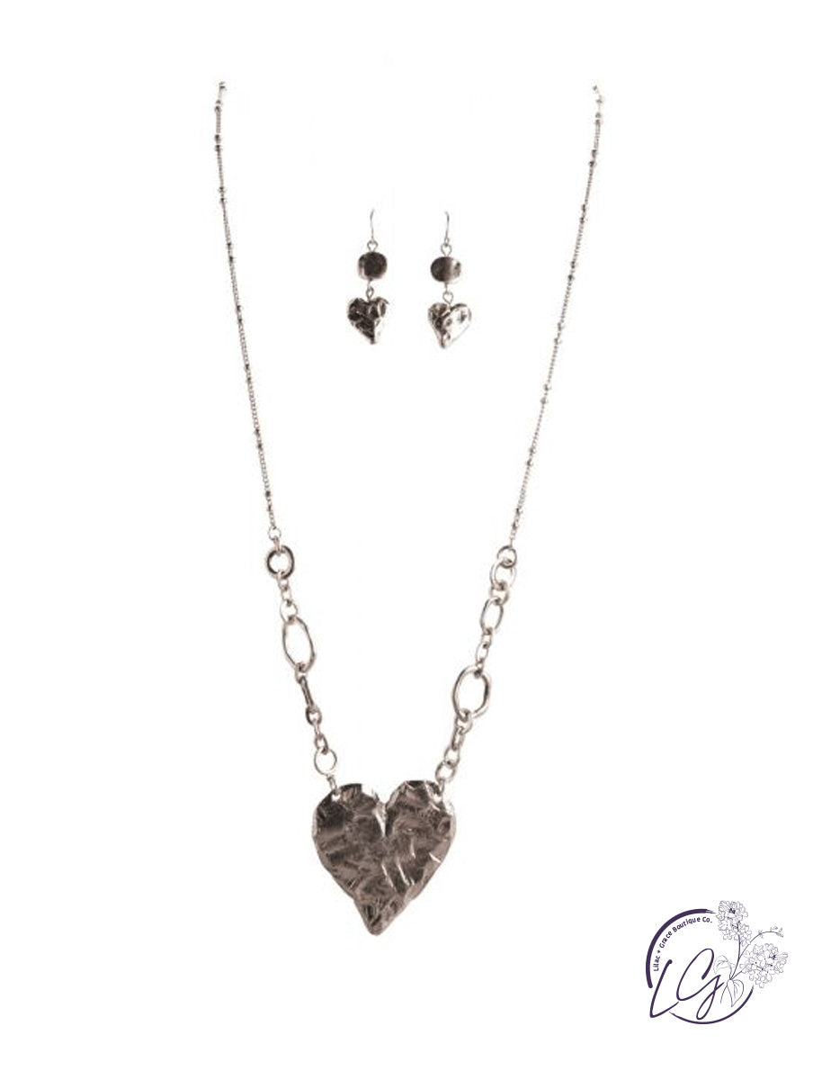 Silver Hammered Heart Necklace