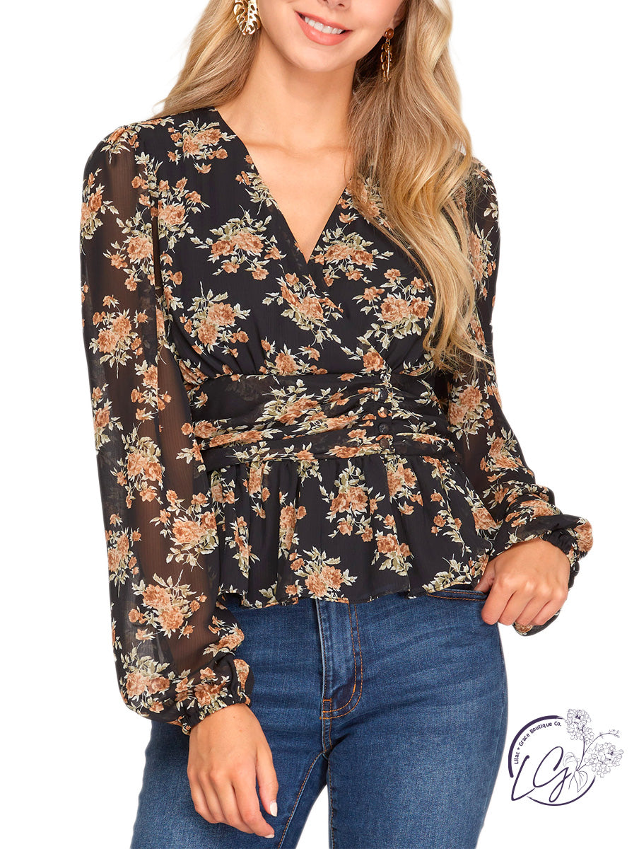 Coming Together Floral Surplice Top