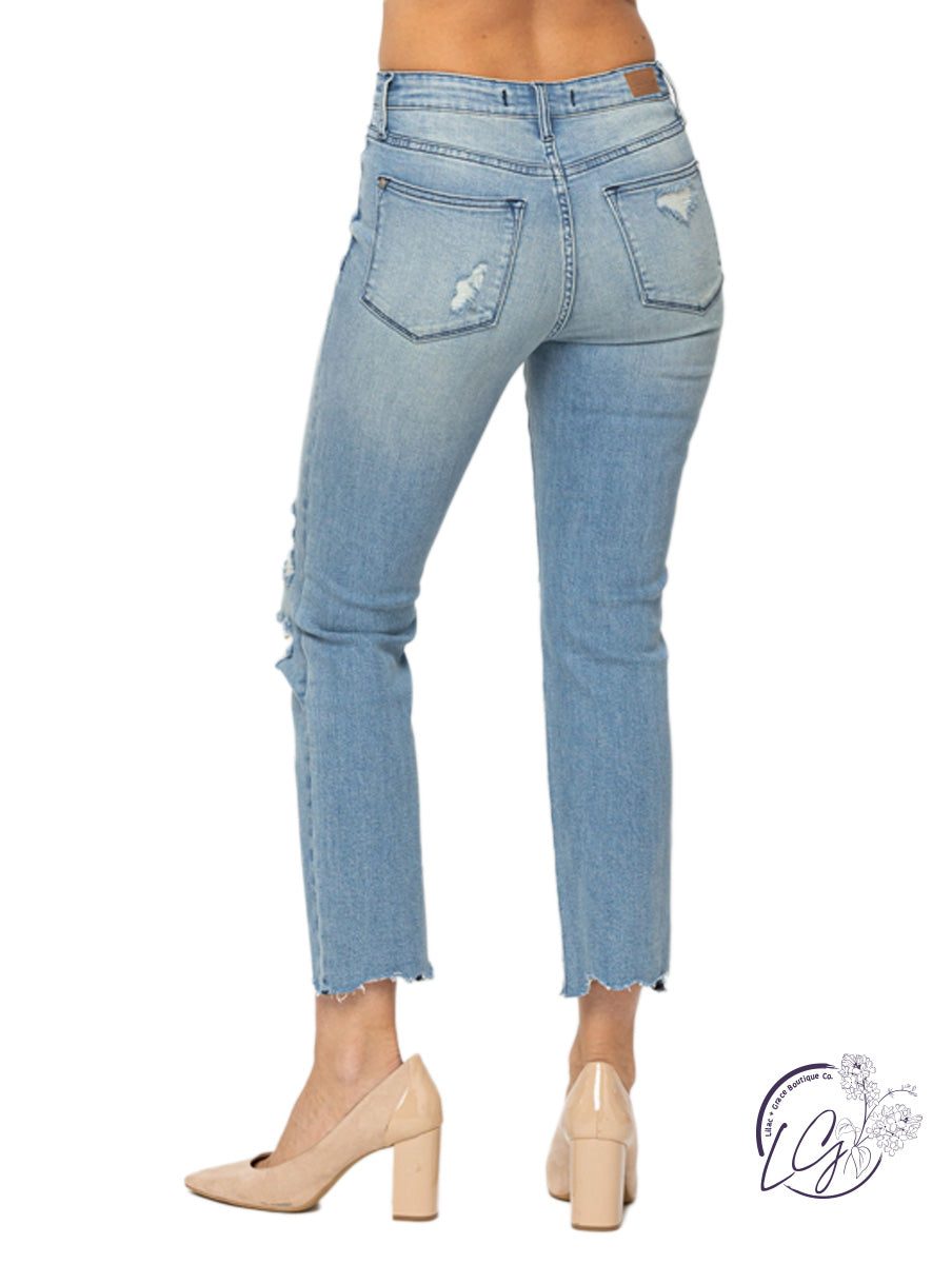 Dawson Mid-Rise Distressed Crop Jeans by Judy Blue