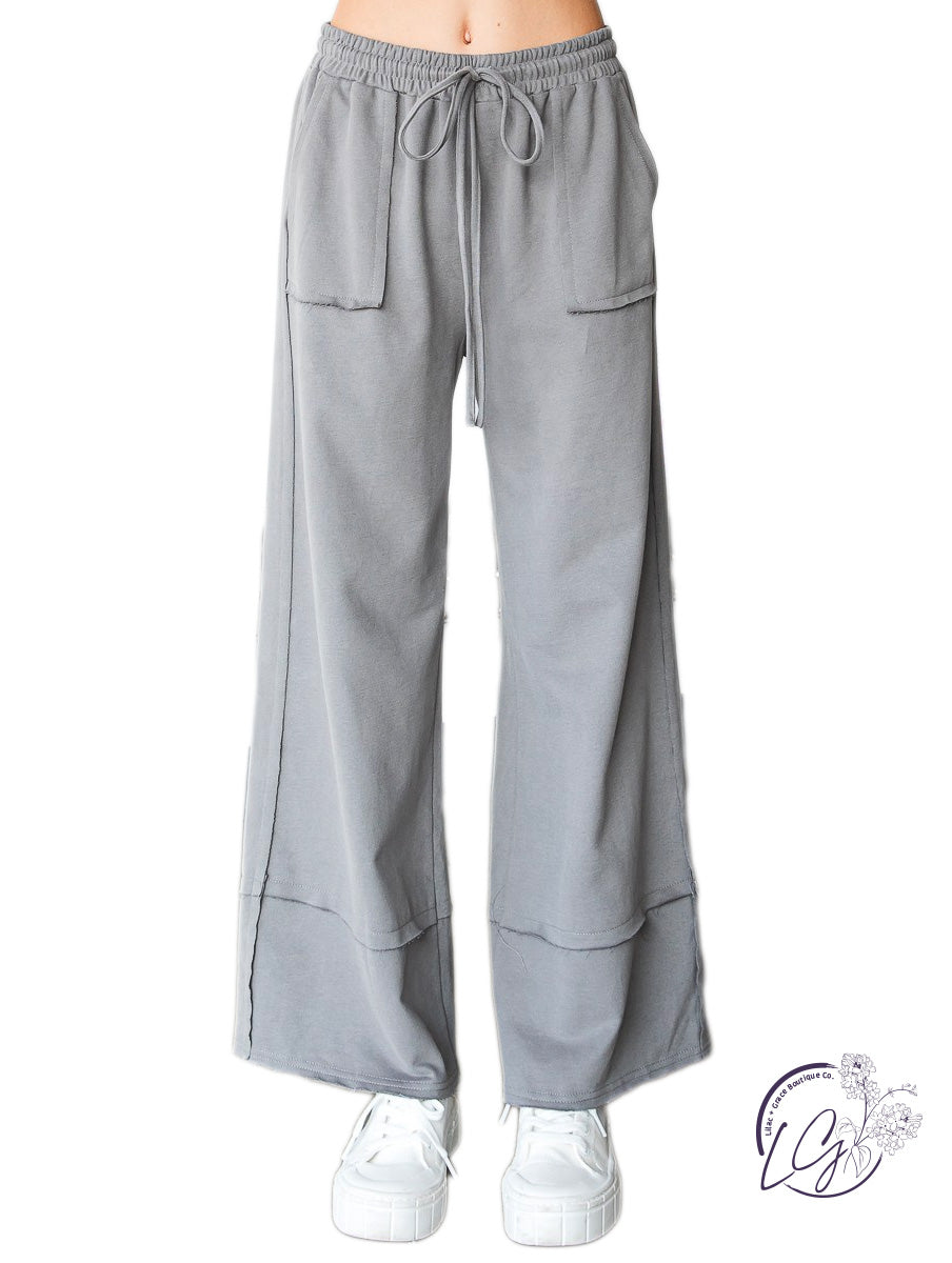 FRENCH TERRY WIDE LEG PANTS