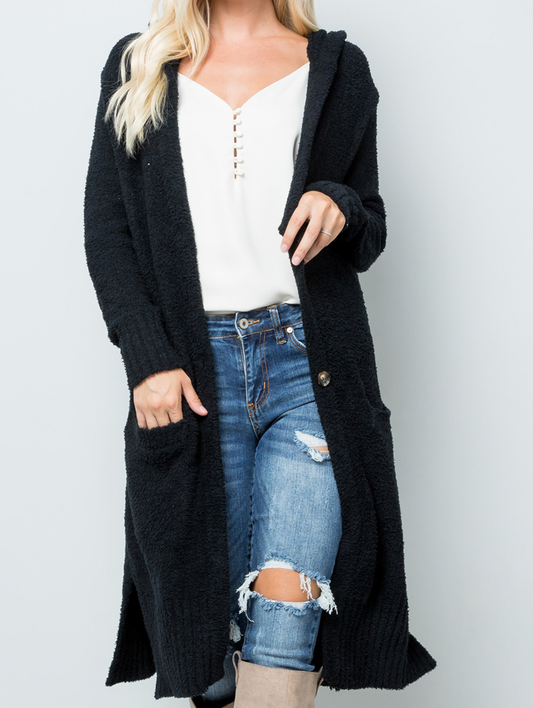 Curvy Coffee Time Hooded Cardigan