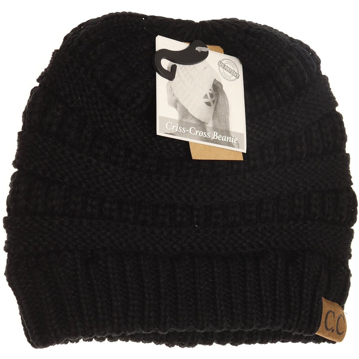 Criss Cross Knit Beanie in Black