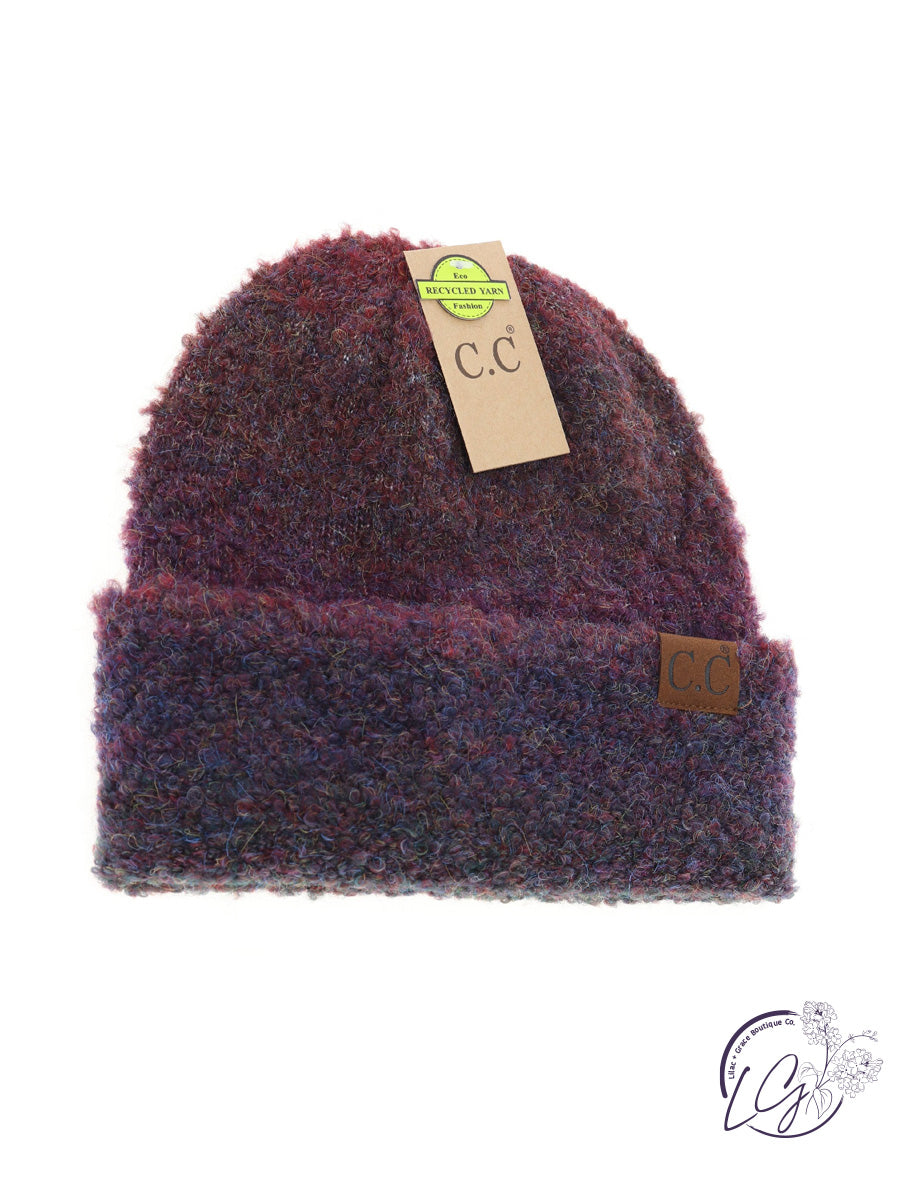 Multi-Colored Slouchy Mohair Cuffed CC Beanie