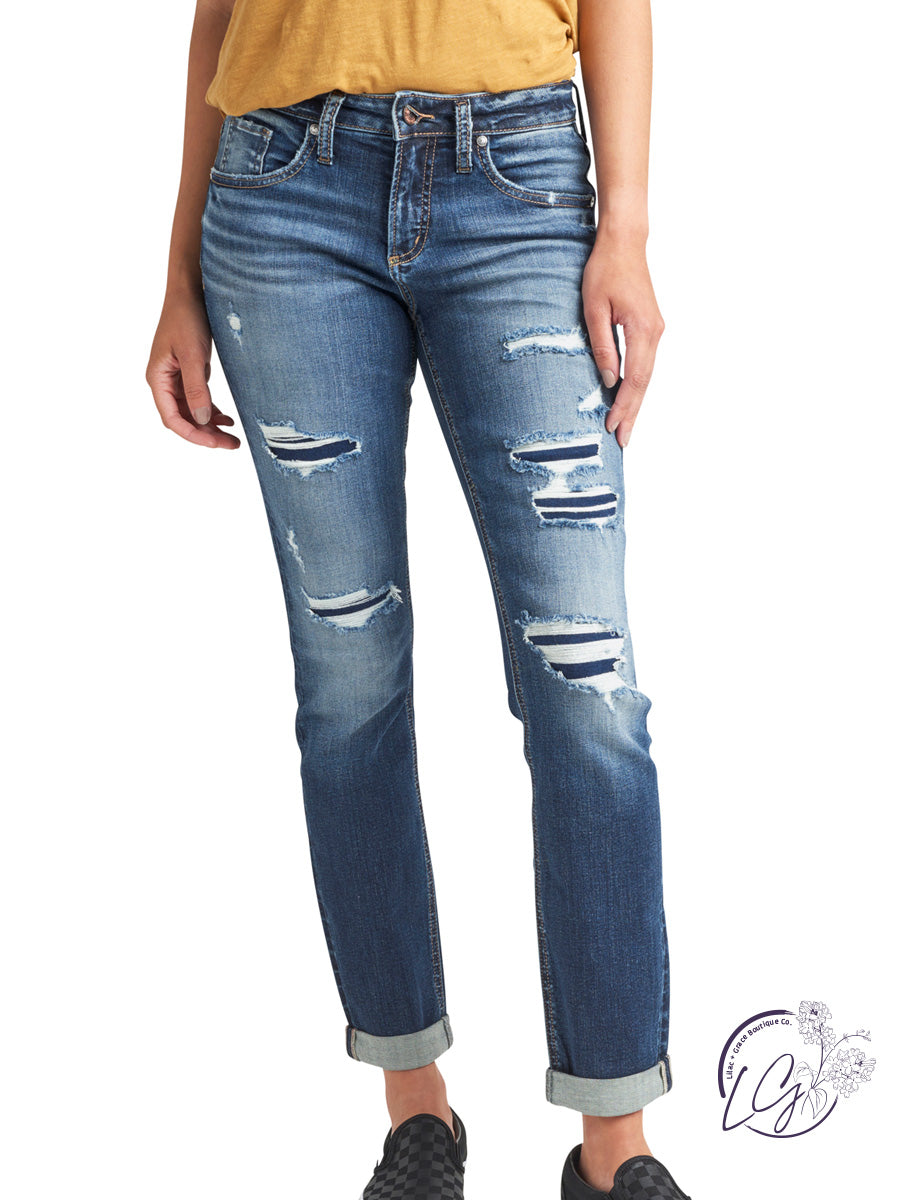 Boyfriend Mid-Rise Distressed Slim Leg by Silver Jeans