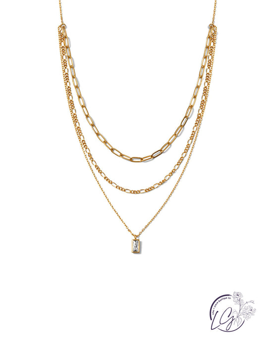 Multi Layer Necklace with Tiny CZ Pendant