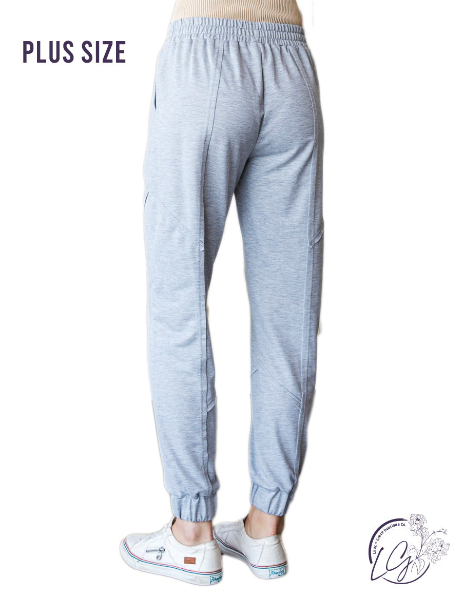 Curvy FRENCH TERRY JOGGER PANTS WITH EXPOSED STITCHINGS