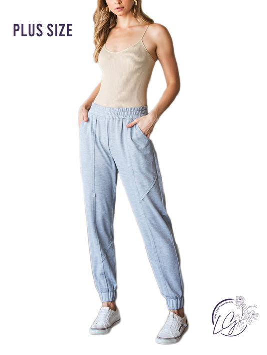 Curvy FRENCH TERRY JOGGER PANTS WITH EXPOSED STITCHINGS