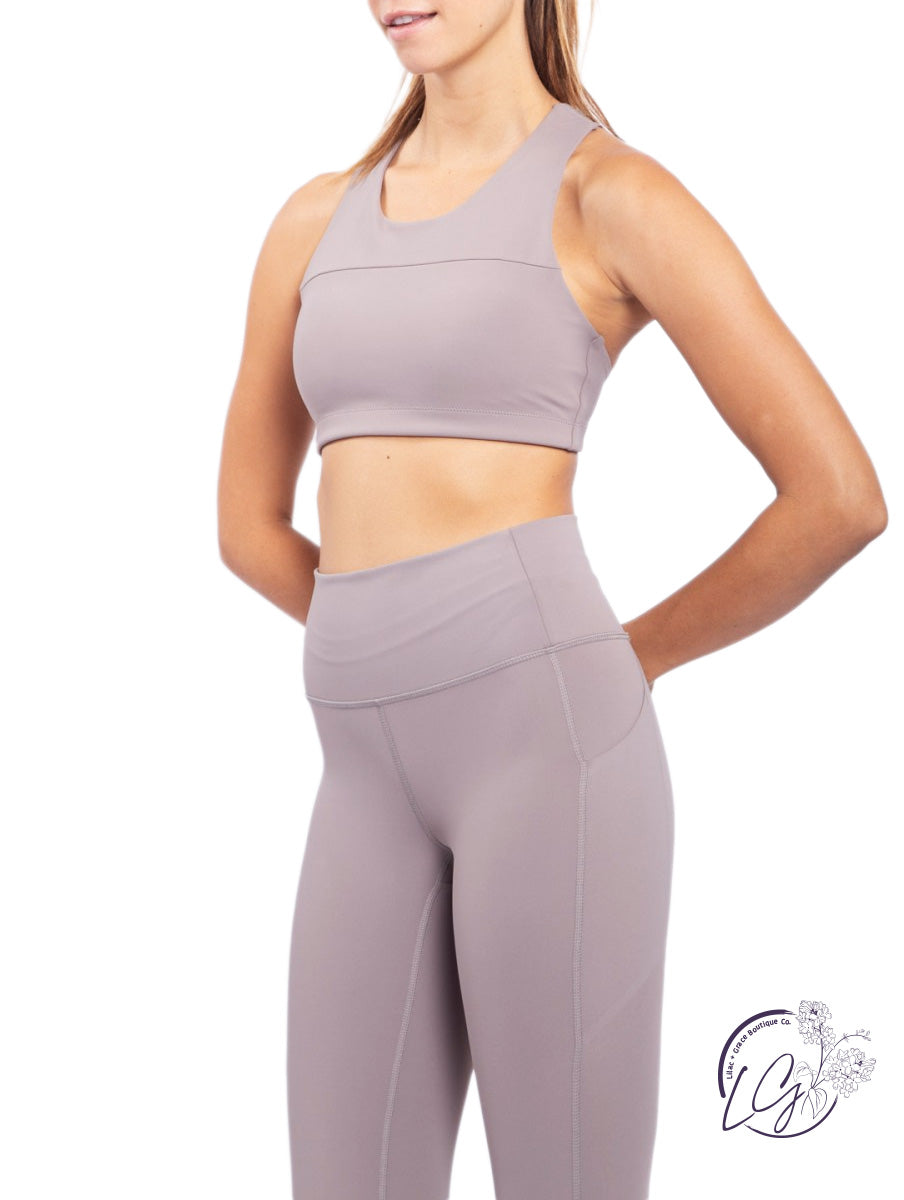 Split Front Overlay Back Adjustable Sports Bra