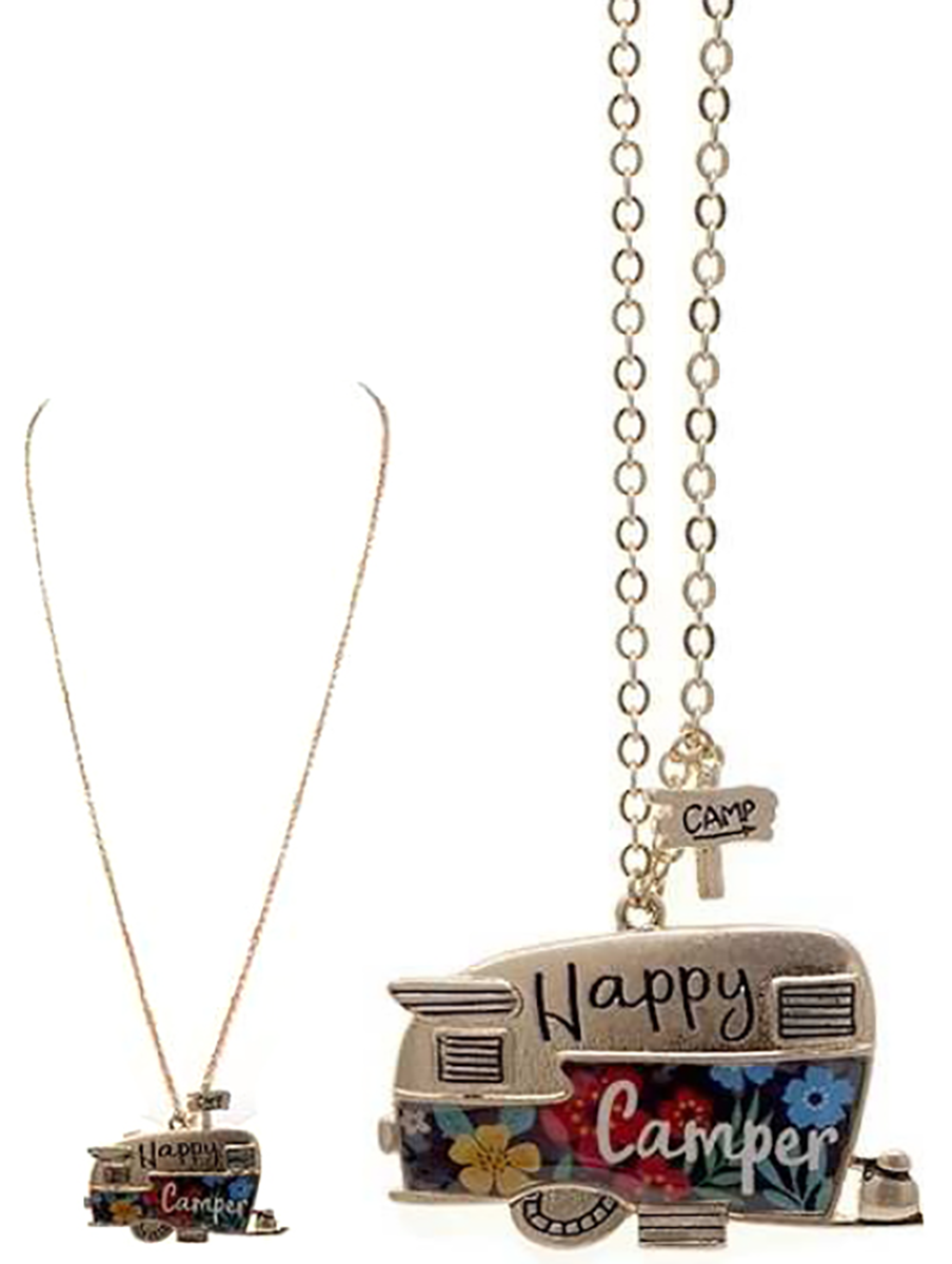 Happy Camper Floral Pendant Necklace in Gold