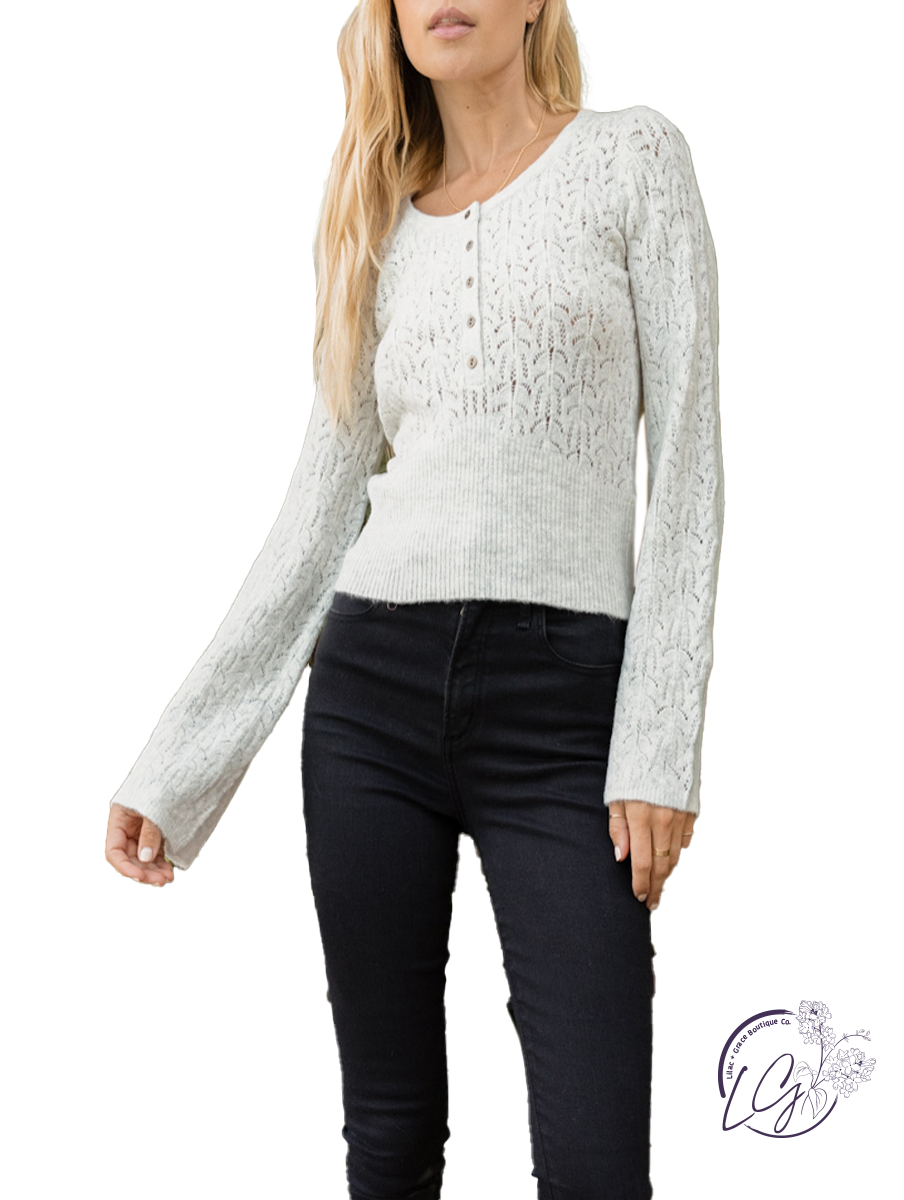 Tell All Bell Sleeve Henley Sweater