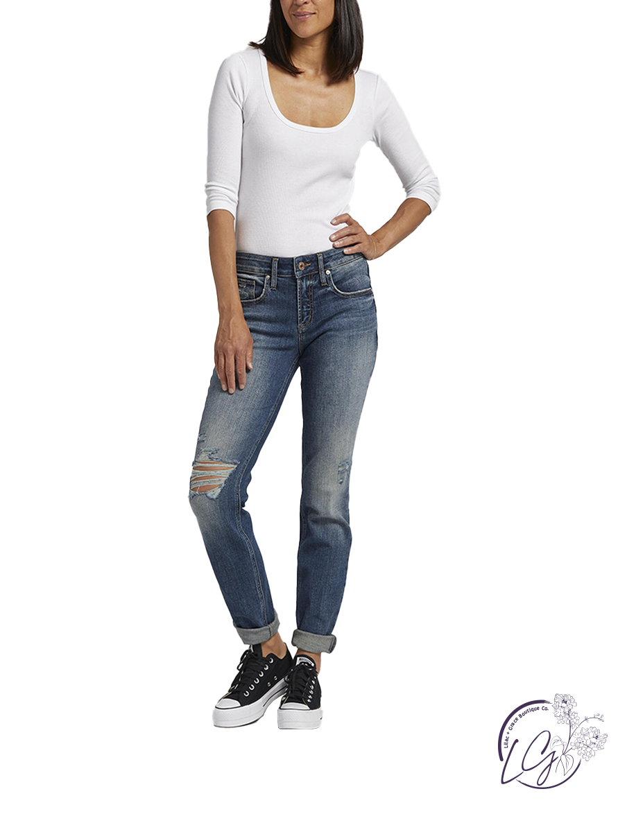 Boyfriend 2 Mid-Rise Distressed Slim Leg by Silver Jeans