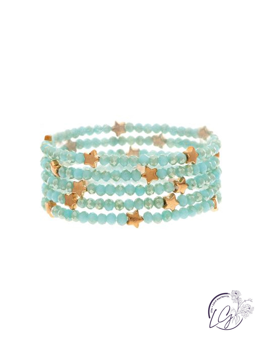 Mint Bead Gold Star Bracelet