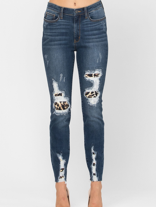 Curvy Miranda High Waist Leopard Patch Skinny By Judy Blue