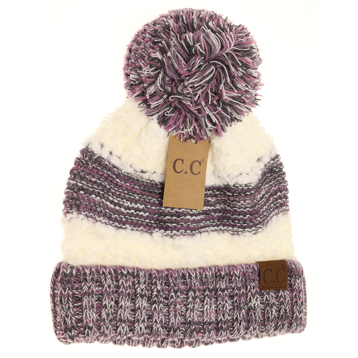 Popcorn Heathered Knit Pom Beanie in Violet