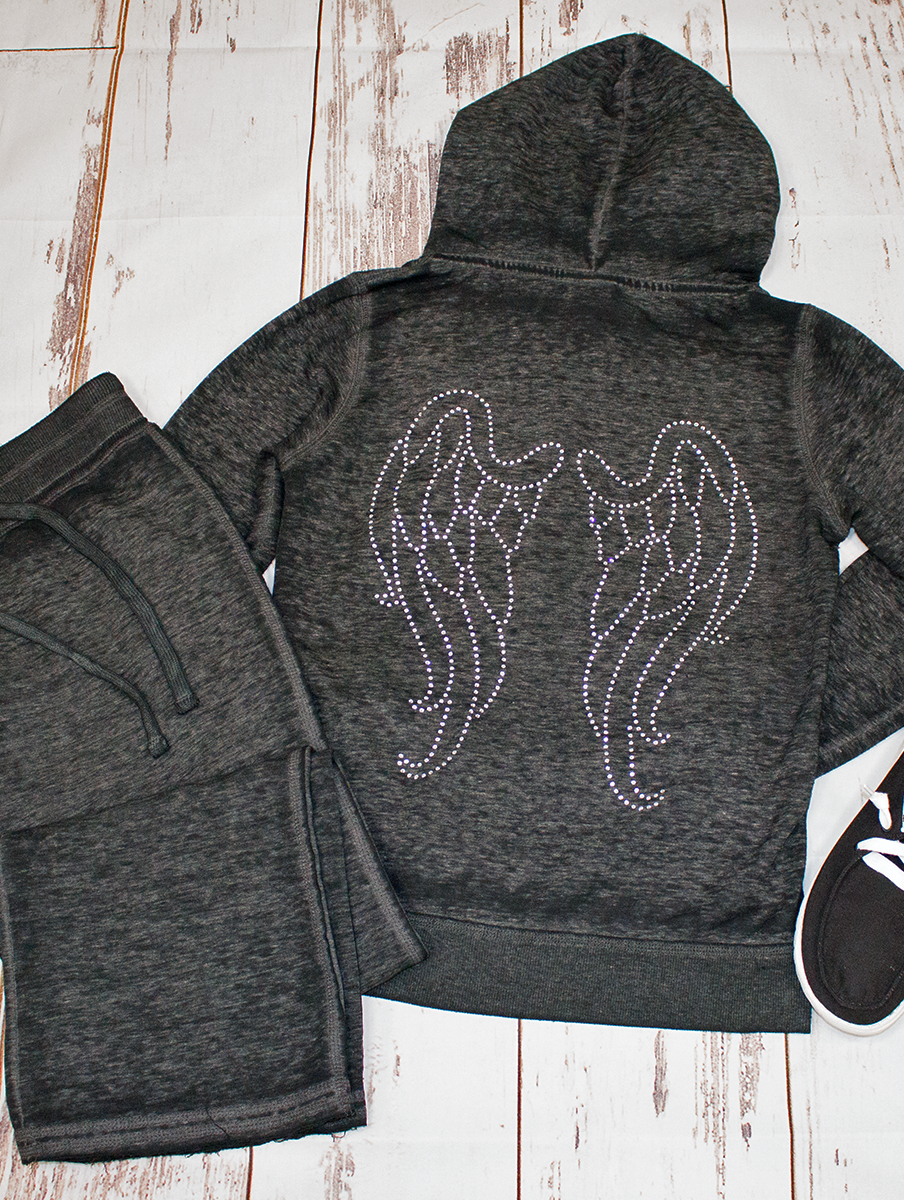 Rhinestone Angel Wings Zip Up with Hearts