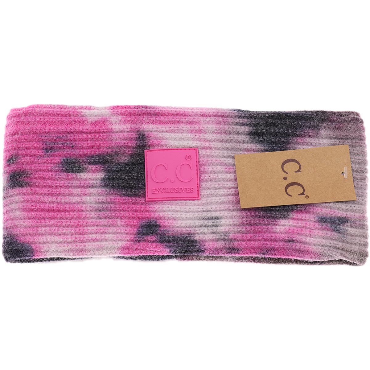 Tie Dye Head Wrap with Rubber Patch in Hot Pink + Black