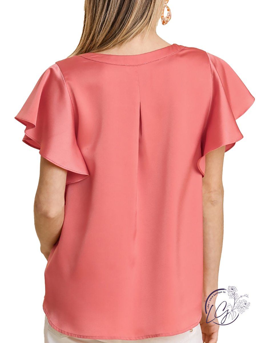 Let's Later Satin Short Sleeve Blouse