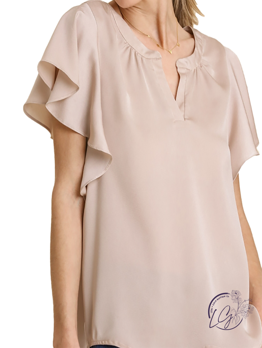 Let's Later Satin Short Sleeve Blouse