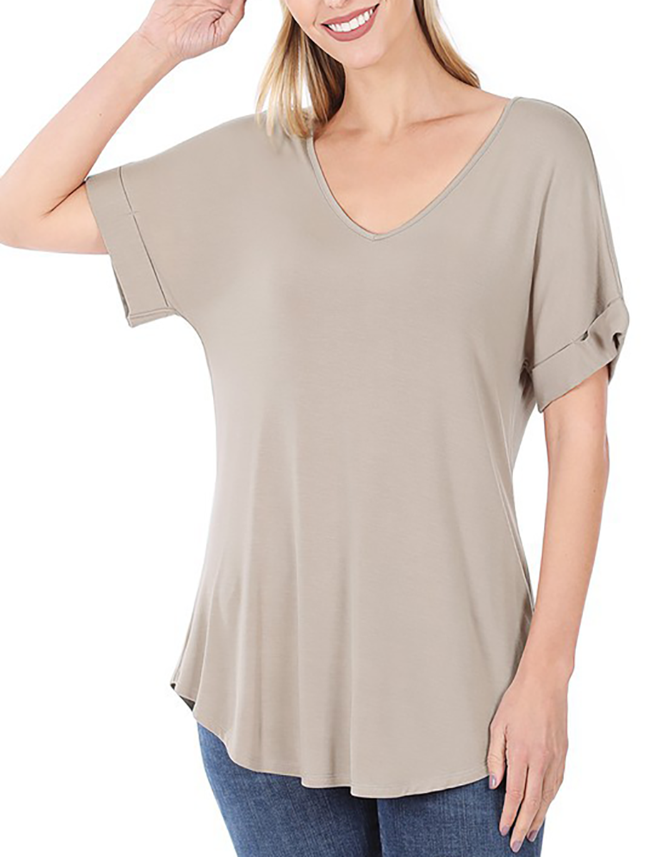 Must Have V-Neck Cuffed Sleeve Tee