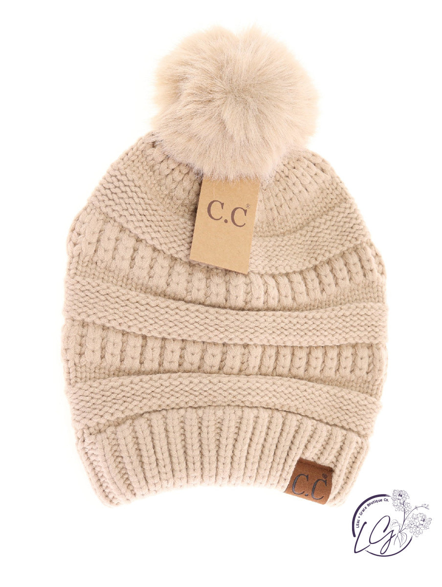 Super Soft Matching Fur Pom CC Beanie