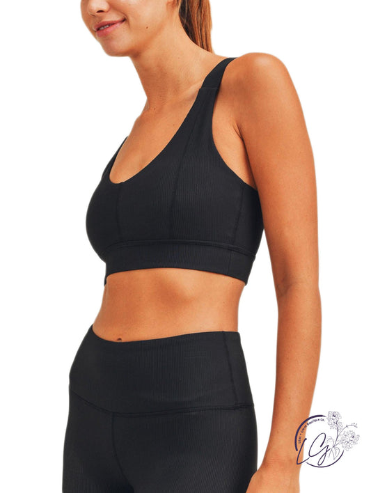 Micro Ribbed Lycra-Blend Sports Bra