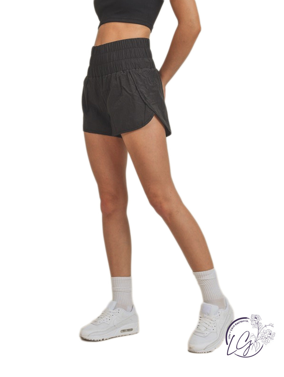 High-Waisted Smocked Elastic Active Shorts