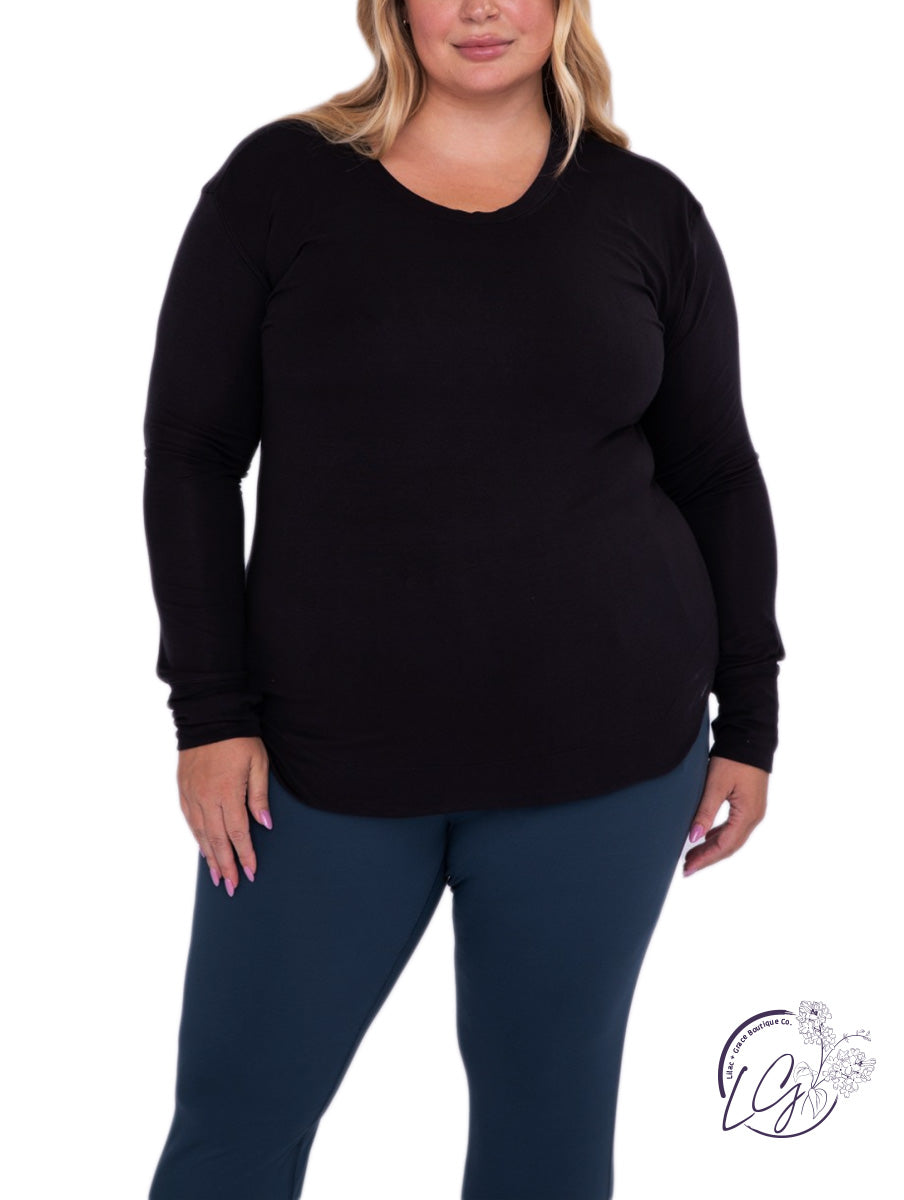 Curvy Side Swoop Long Sleeve Top