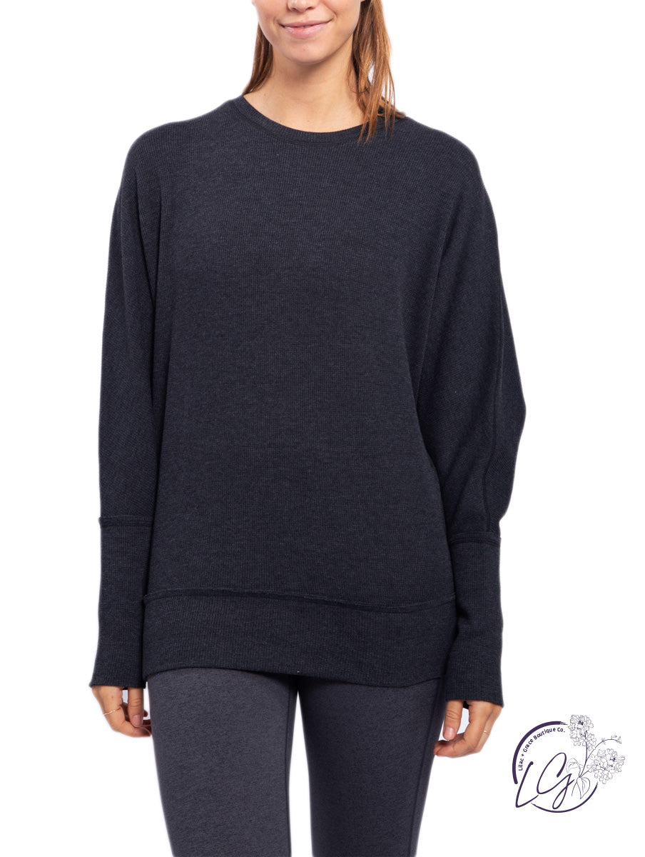 Waffle-Knit Pullover with Dolman Sleeves