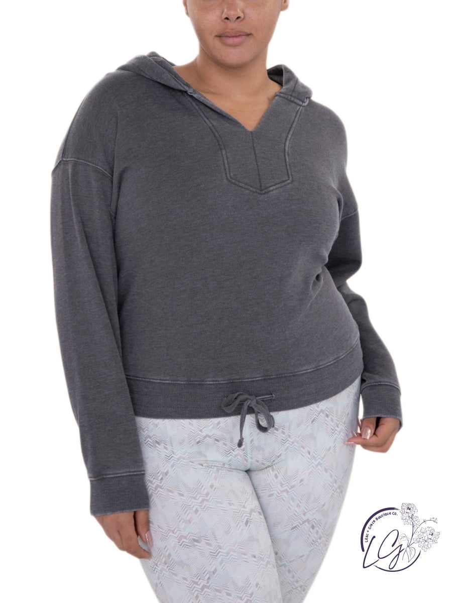 Curvy Burnout Wash Hoodie Top