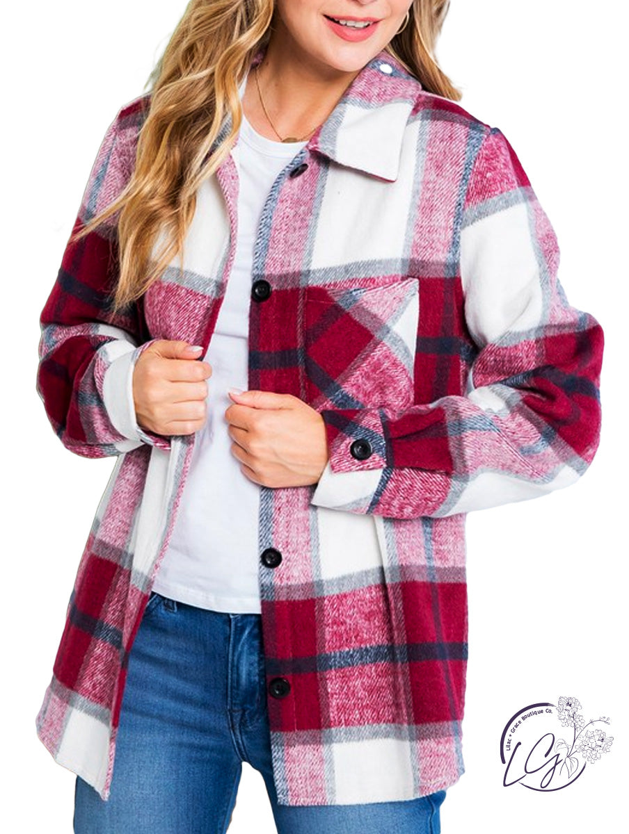 Curvy Happy Thoughts Plaid Shacket