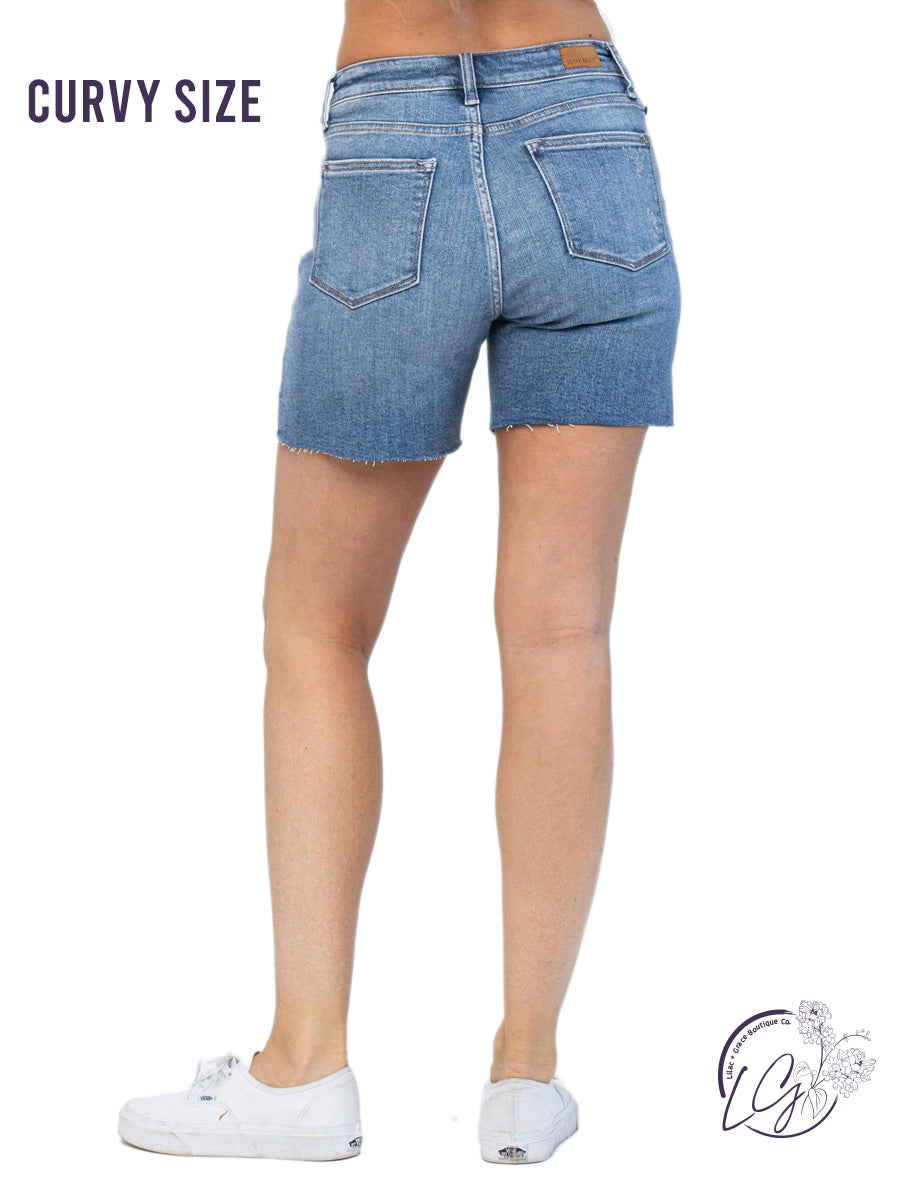 Curvy Matilda High Waist Embroidered Pocket Cutoffs By Judy Blue