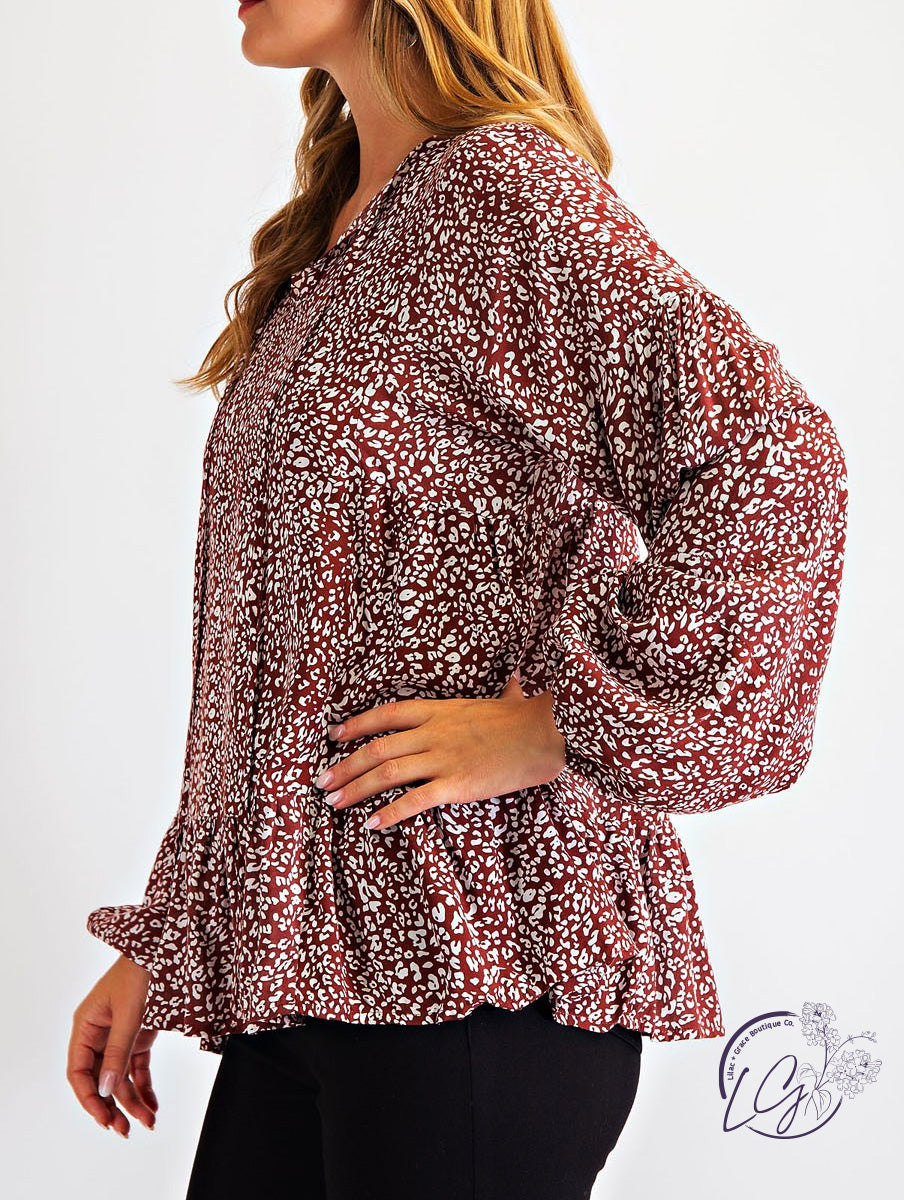 LEOPARD PRINTED RUFFLE BOTTOM TUNIC