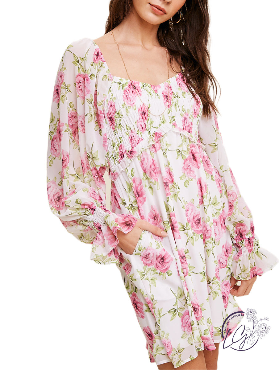 Sweet Smell Of Flowers Smocked Chiffon Dress